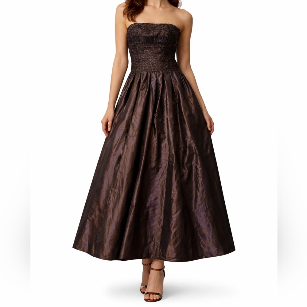 Vintage Liancarlo Couture For Neiman Marcus Brown Strapless Beaded Gown 8